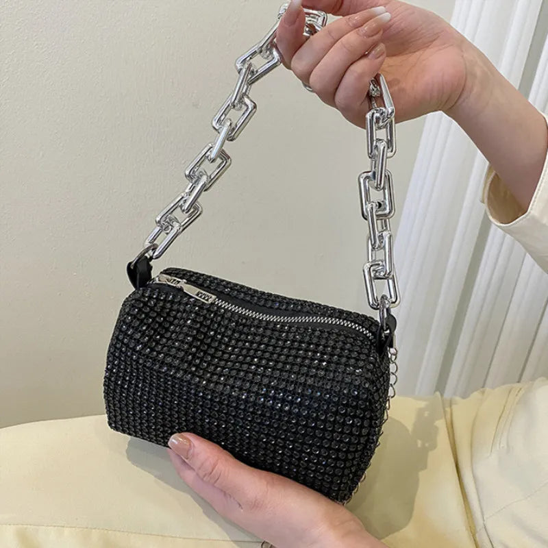 Rhinestone Bucket Chain Bag