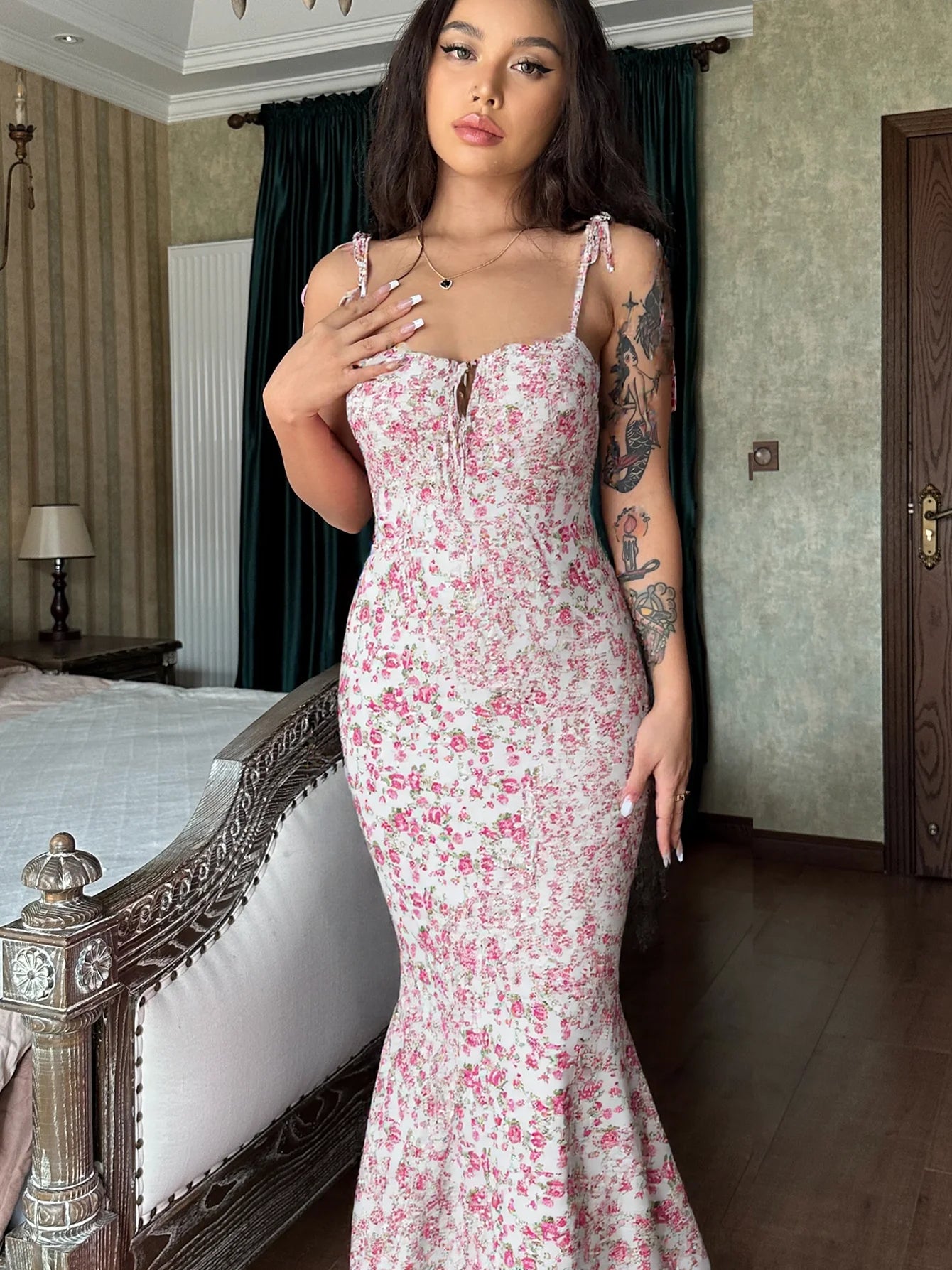 Floral Strapless Bodycon Dress