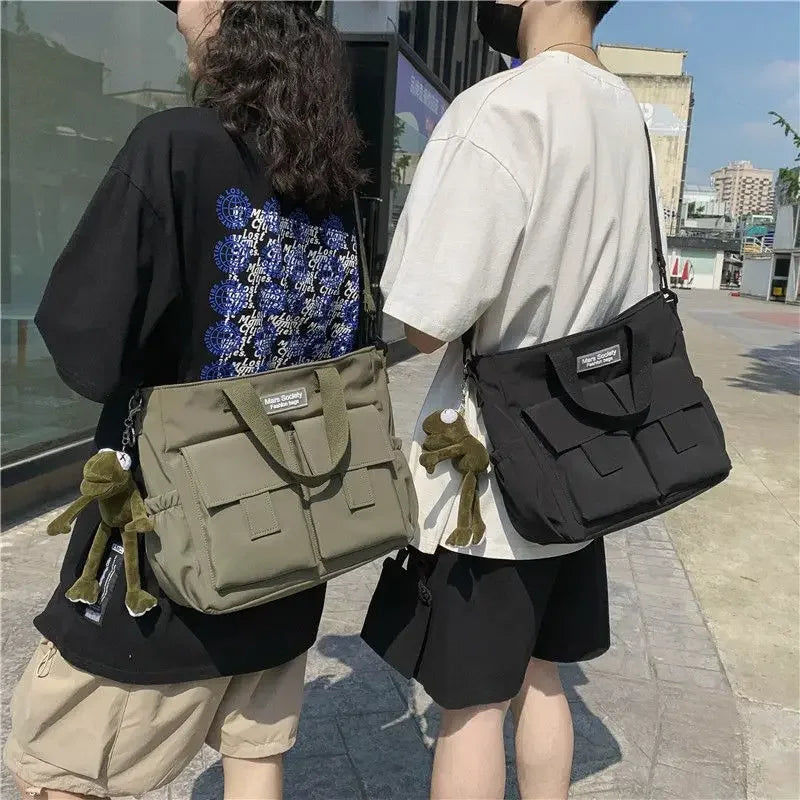 Multi-Pocket Nylon Messenger Bag