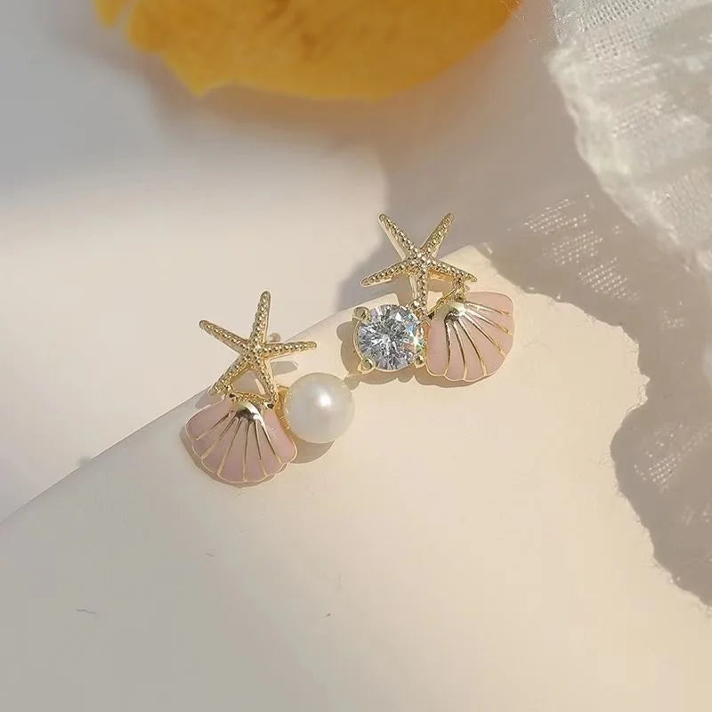 Shell Starfish Stud Earrings