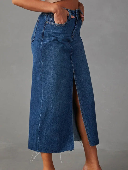 Washed Denim Split Skirt