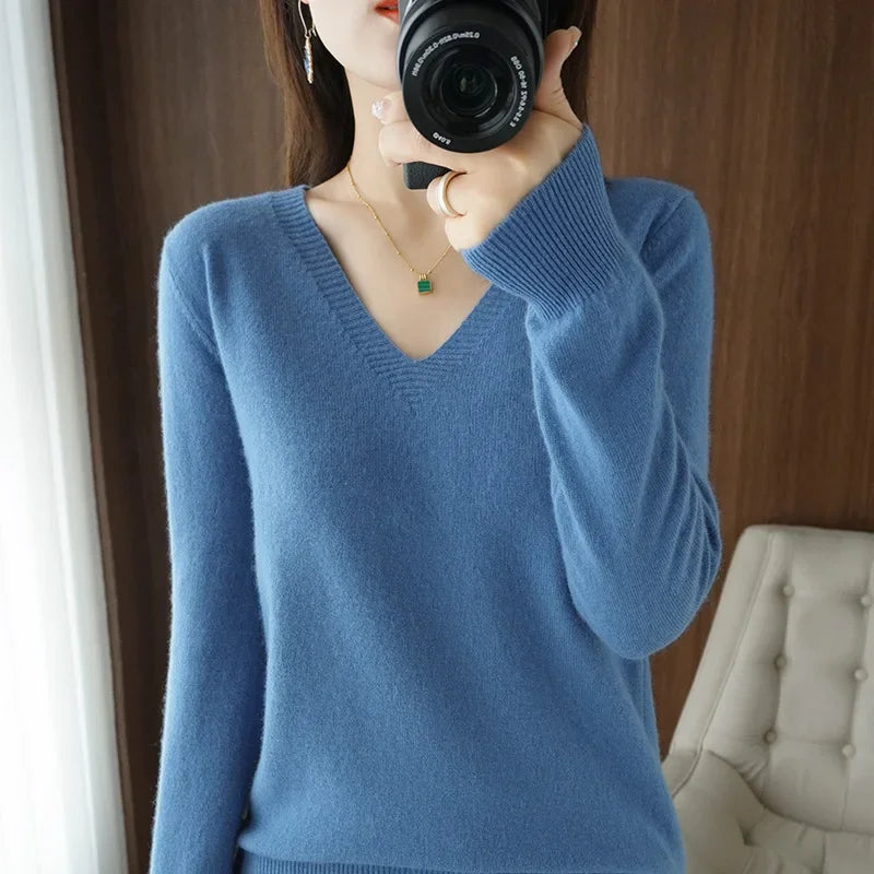 V-Neck Solid Knit Sweater