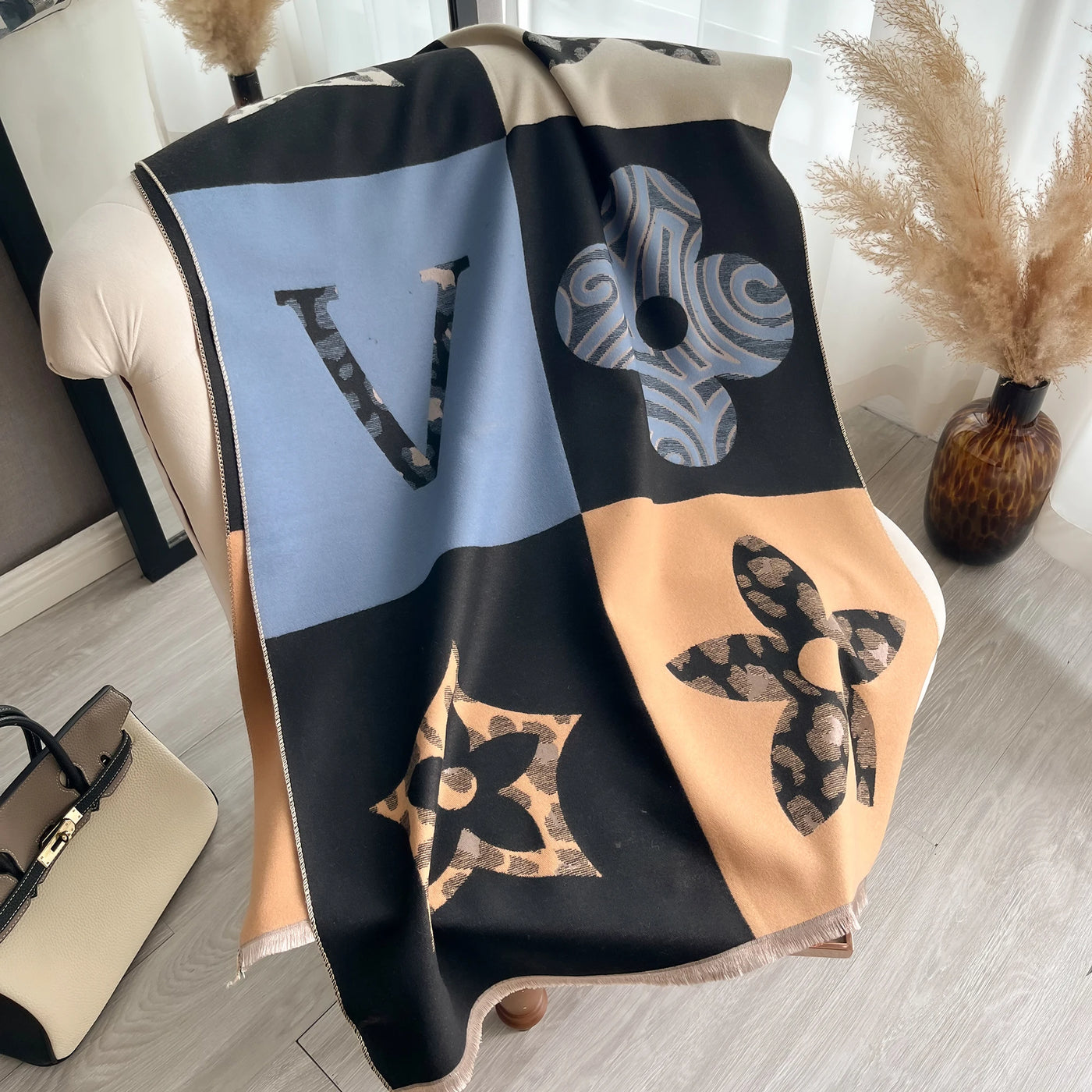 Floral Cashmere-Feel Warm Scarf
