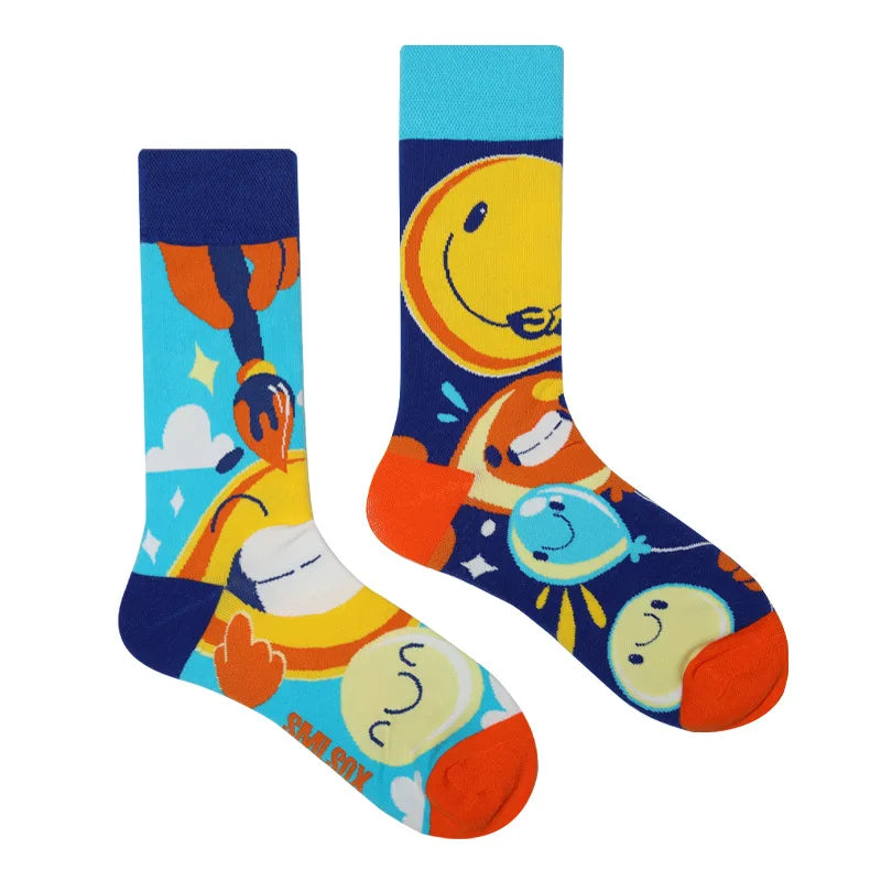1Pair Man Women Socks Original AB Tide Socks Medium High Tube Colorful Socks Flowers Fruits Candy Cake Cotton Socks Unisex Socks