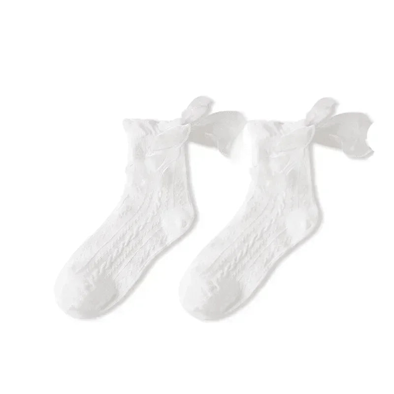 JK Japanese Lace Bow Ruffle Socks Kawaii Lolita Short Socks Cotton Socks Lacework Stockings Women's Mid-tube Solid Stockings