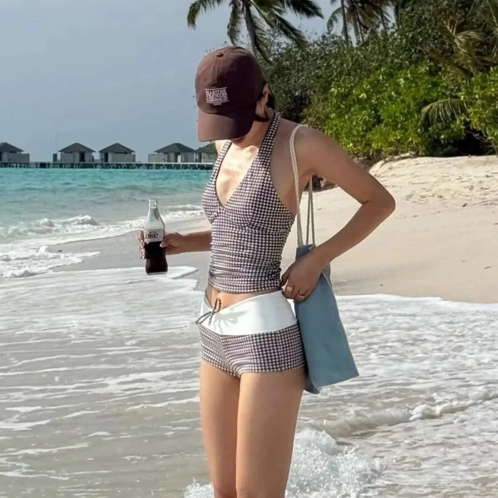 Checkered High-Waist Bikini Set