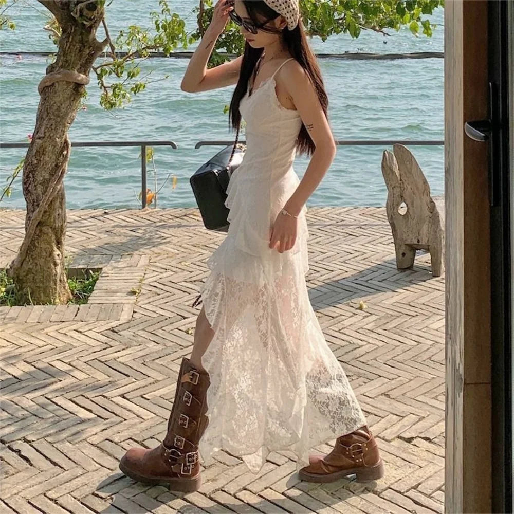 White Lace Midi Dress