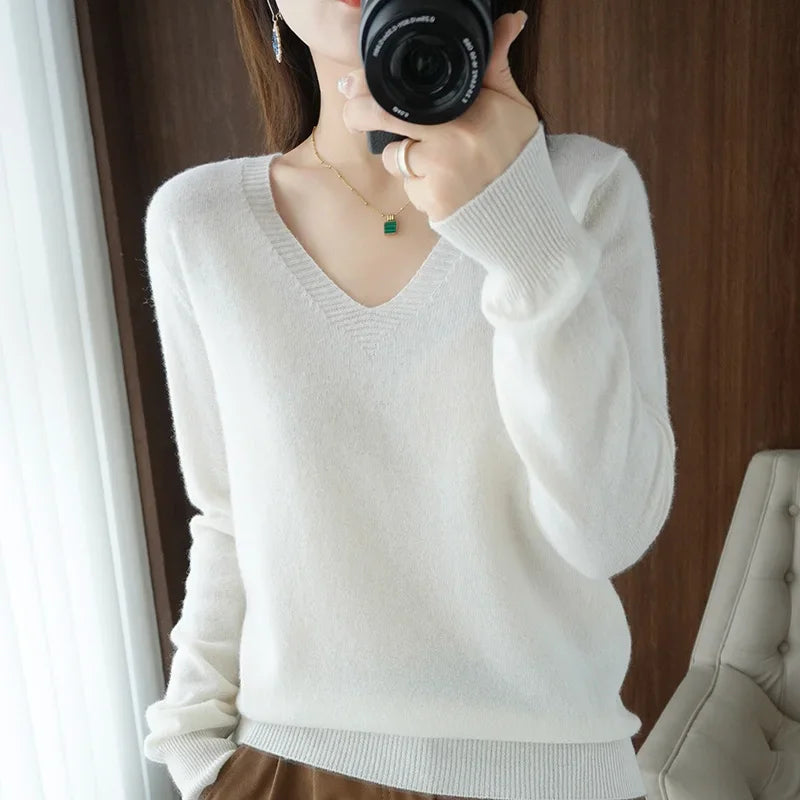 V-Neck Solid Knit Sweater