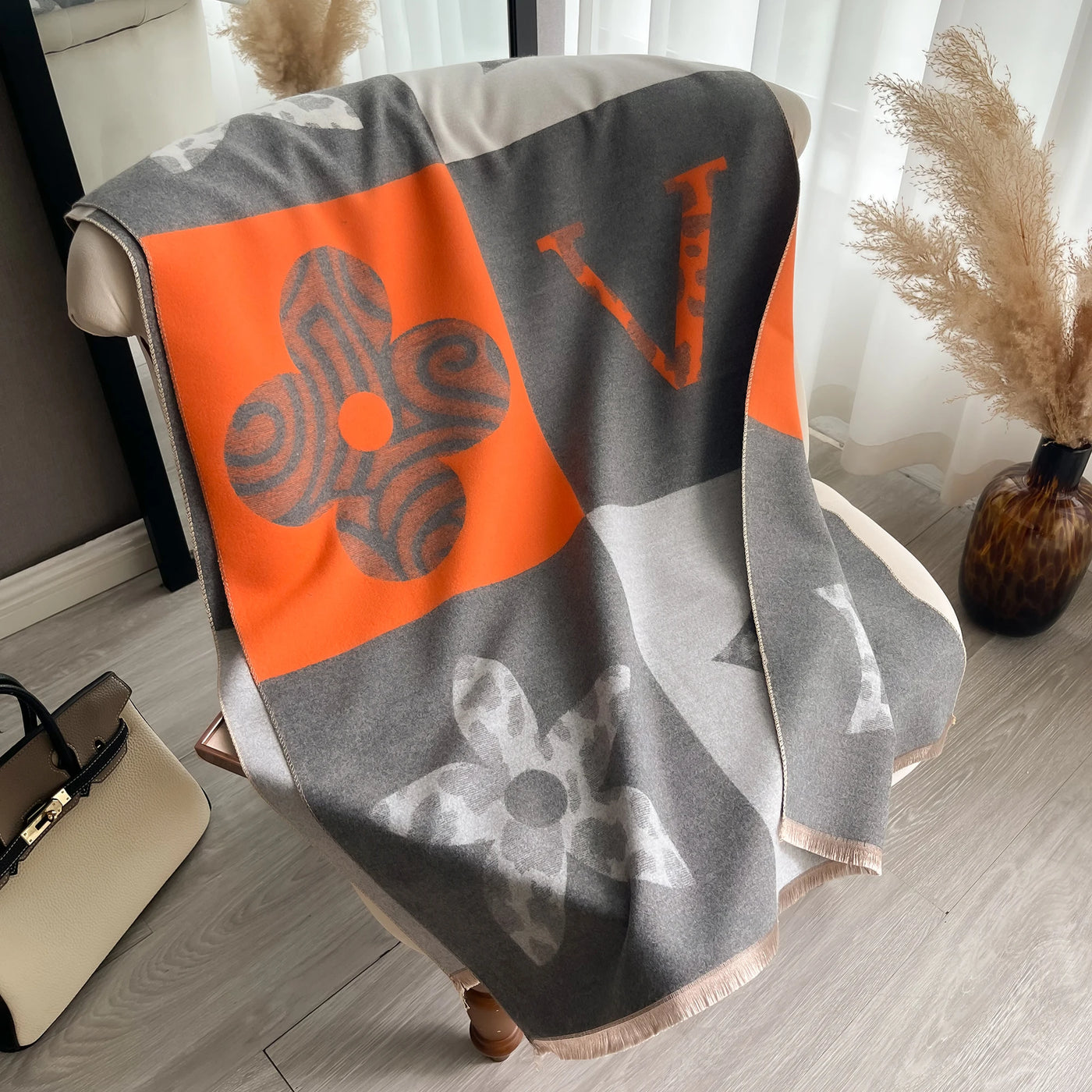 Floral Cashmere-Feel Warm Scarf