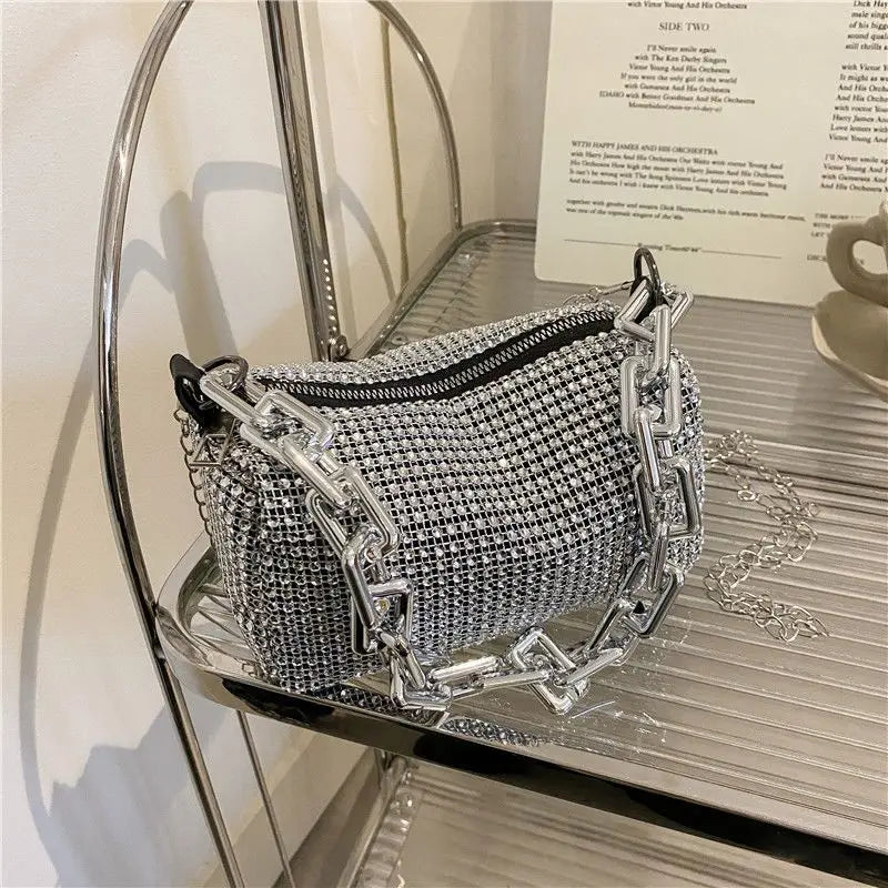 Rhinestone Bucket Chain Bag