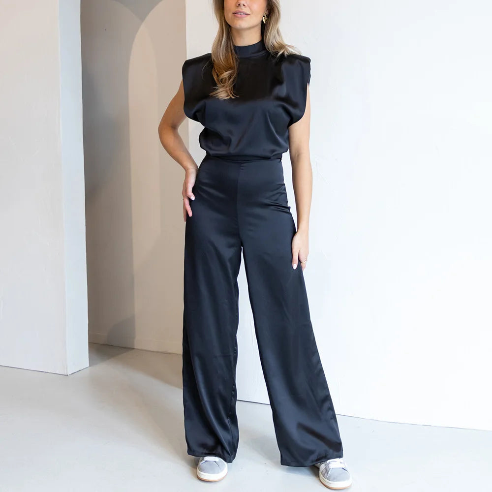 Satin Halter Wide Jumpsuit