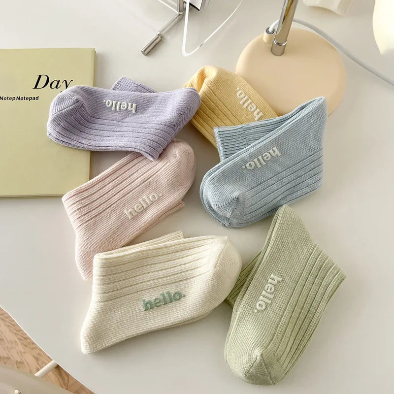 Cute Women's Socks Japanese Fashion New Spring Summer Female Simple Socks Soft Breathable Absorb Sweat Fresh Colorful Socks