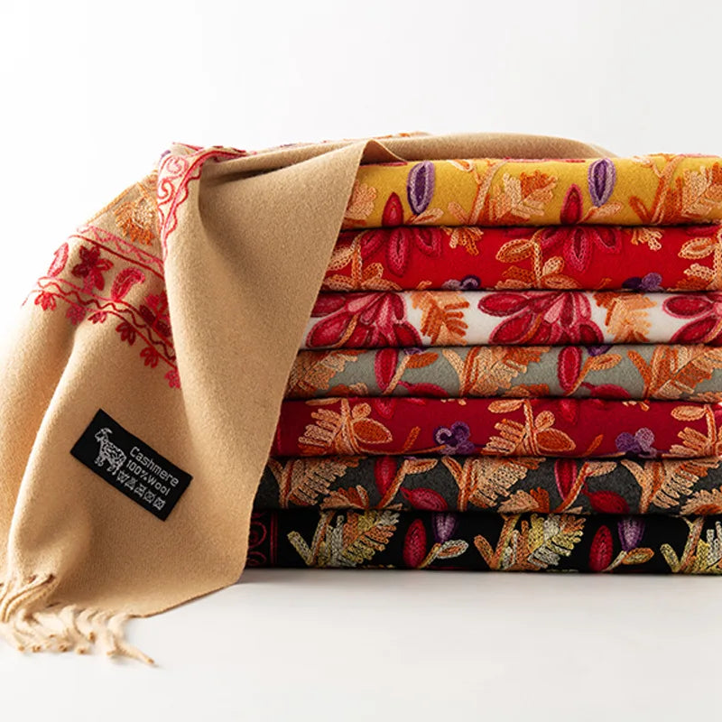 Embroidered Cashmere-Feel Shawl