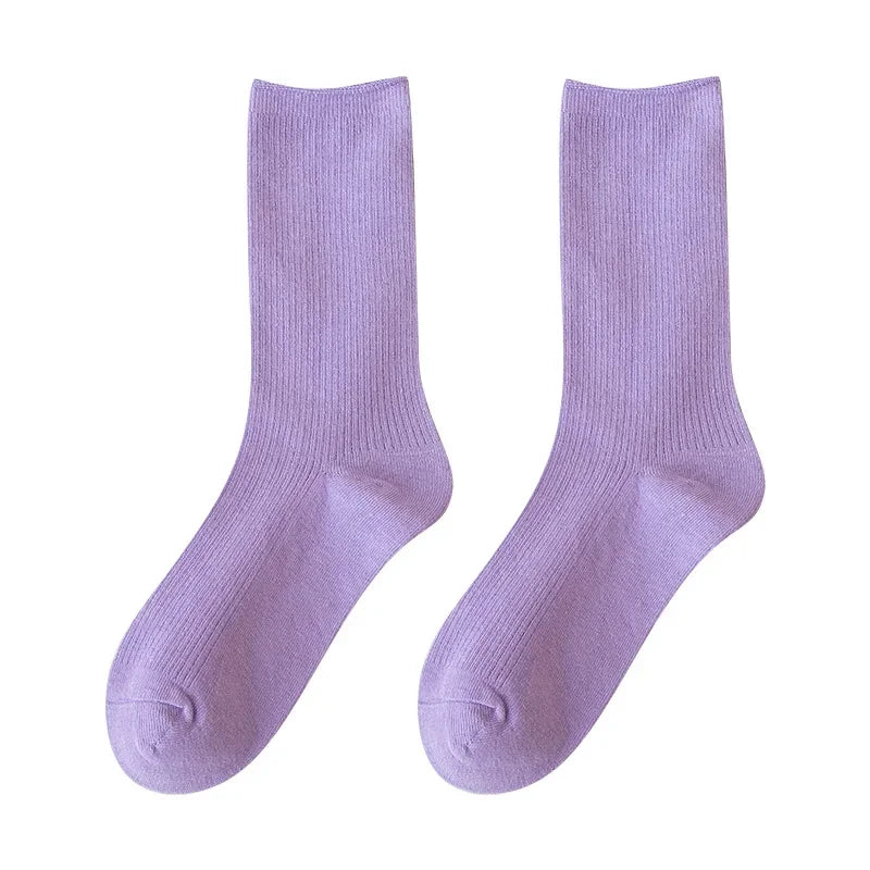 New Women Socks Fashion Solid Color Crew Socks For Women Preppy Style Breathable Neon Color Long Korean White Socks Girl Casual