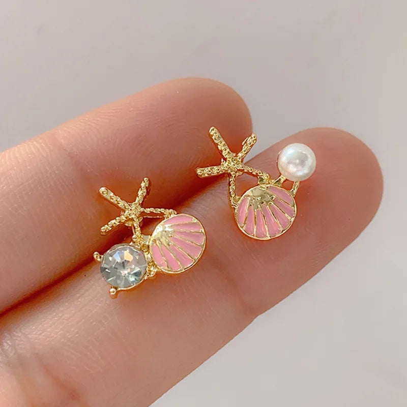 Shell Starfish Stud Earrings