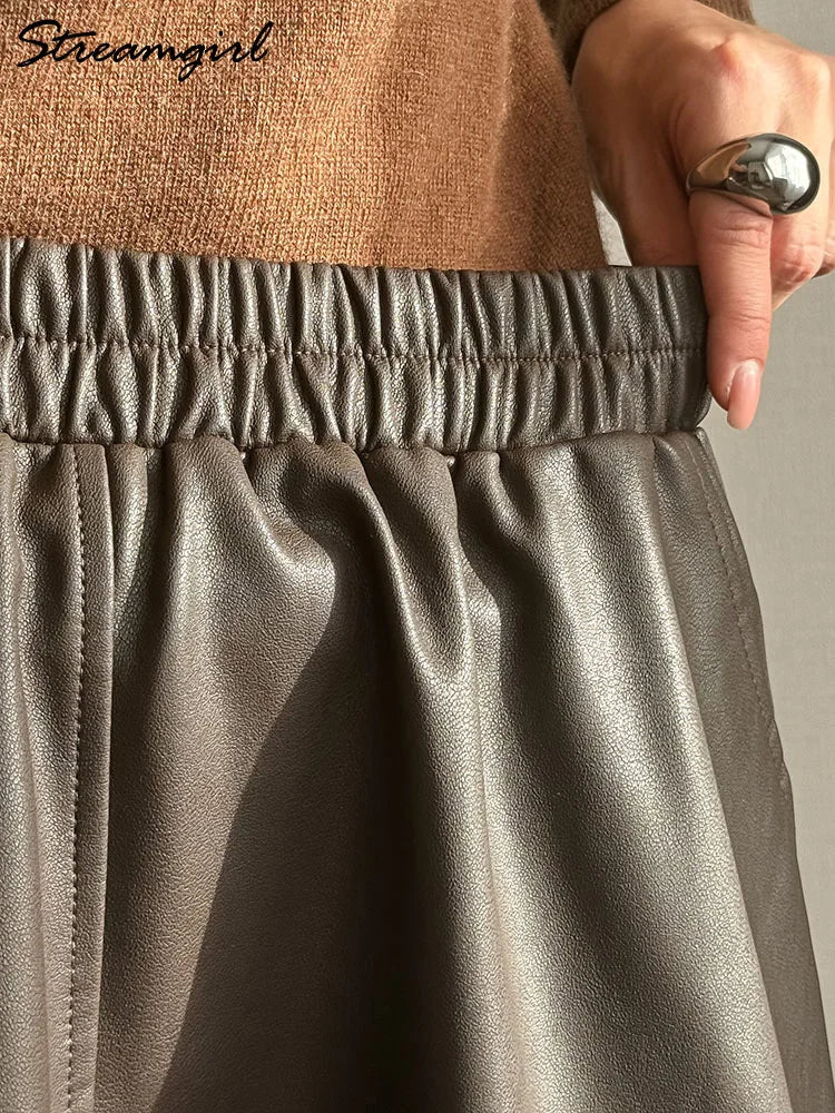 Leather A-Line Pocket Skirt