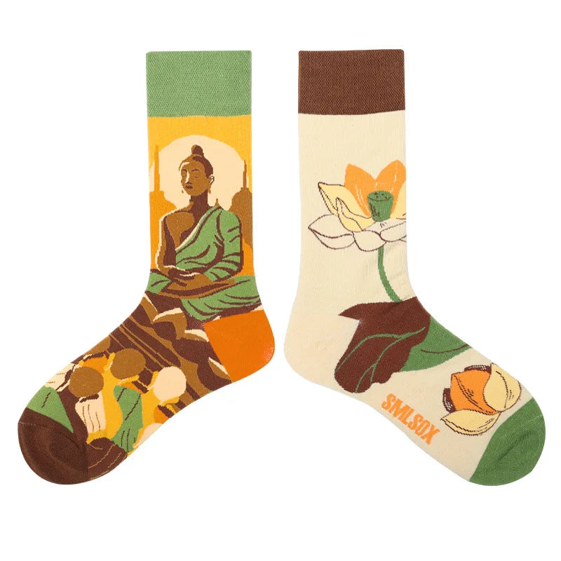 1Pair Man Women Socks Original AB Tide Socks Medium High Tube Colorful Socks Flowers Fruits Candy Cake Cotton Socks Unisex Socks