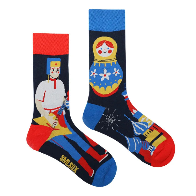 1Pair Man Women Socks Original AB Tide Socks Medium High Tube Colorful Socks Flowers Fruits Candy Cake Cotton Socks Unisex Socks