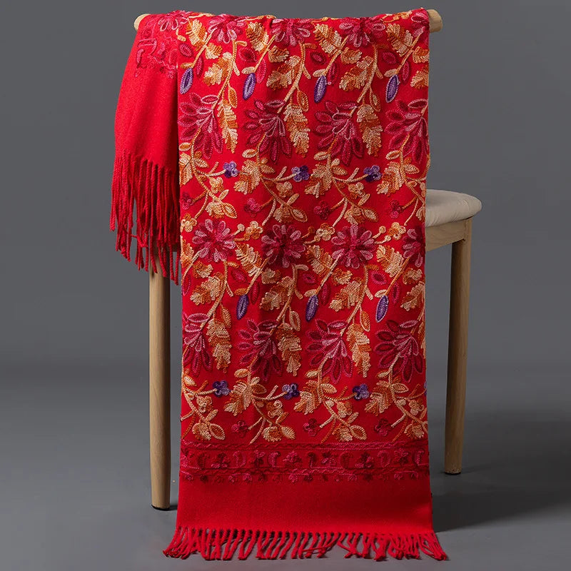 Embroidered Cashmere-Feel Shawl