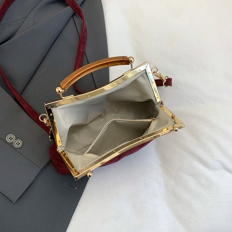 Suede Wooden Handle Bag