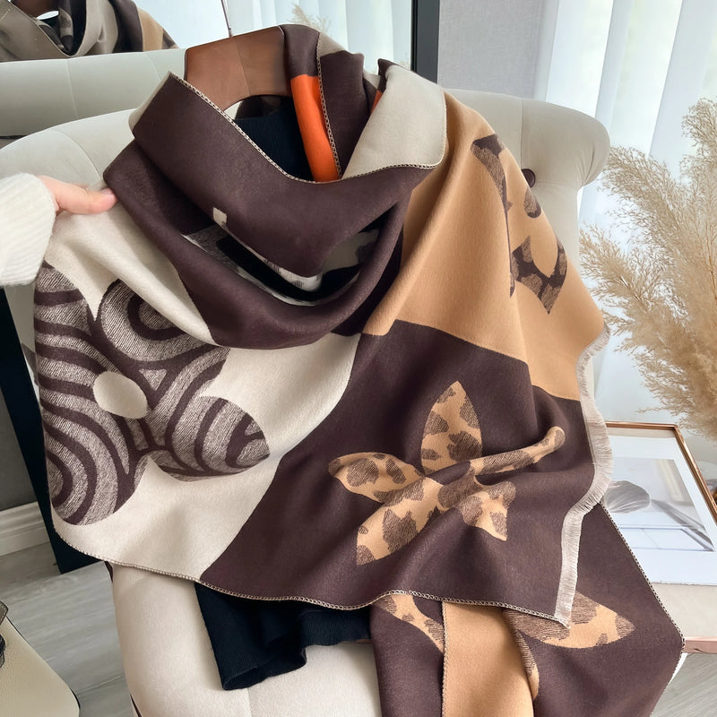 Floral Cashmere-Feel Warm Scarf