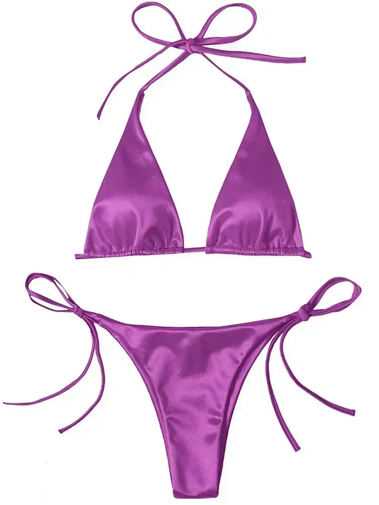 Metallic Halter Bikini Set