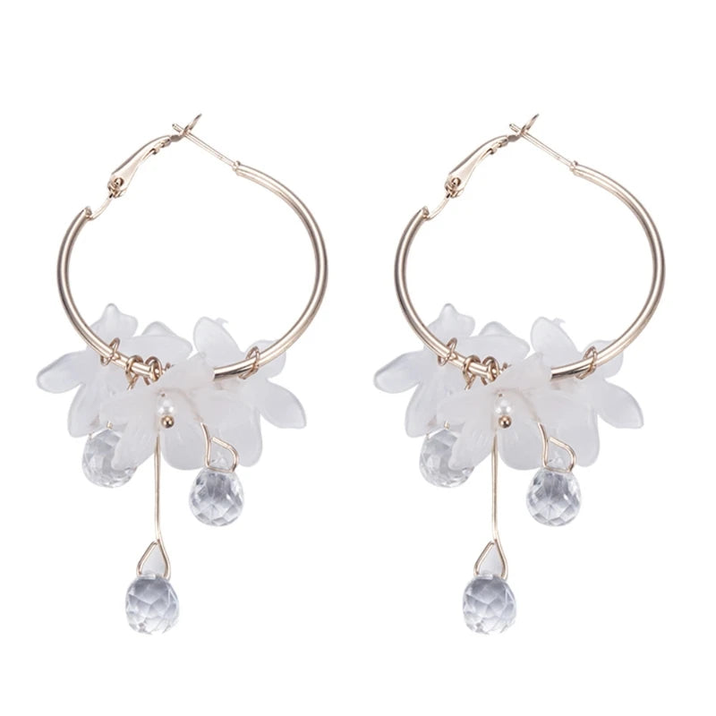 Crystal Flower Tassel Earrings