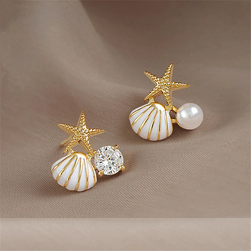 Shell Starfish Stud Earrings