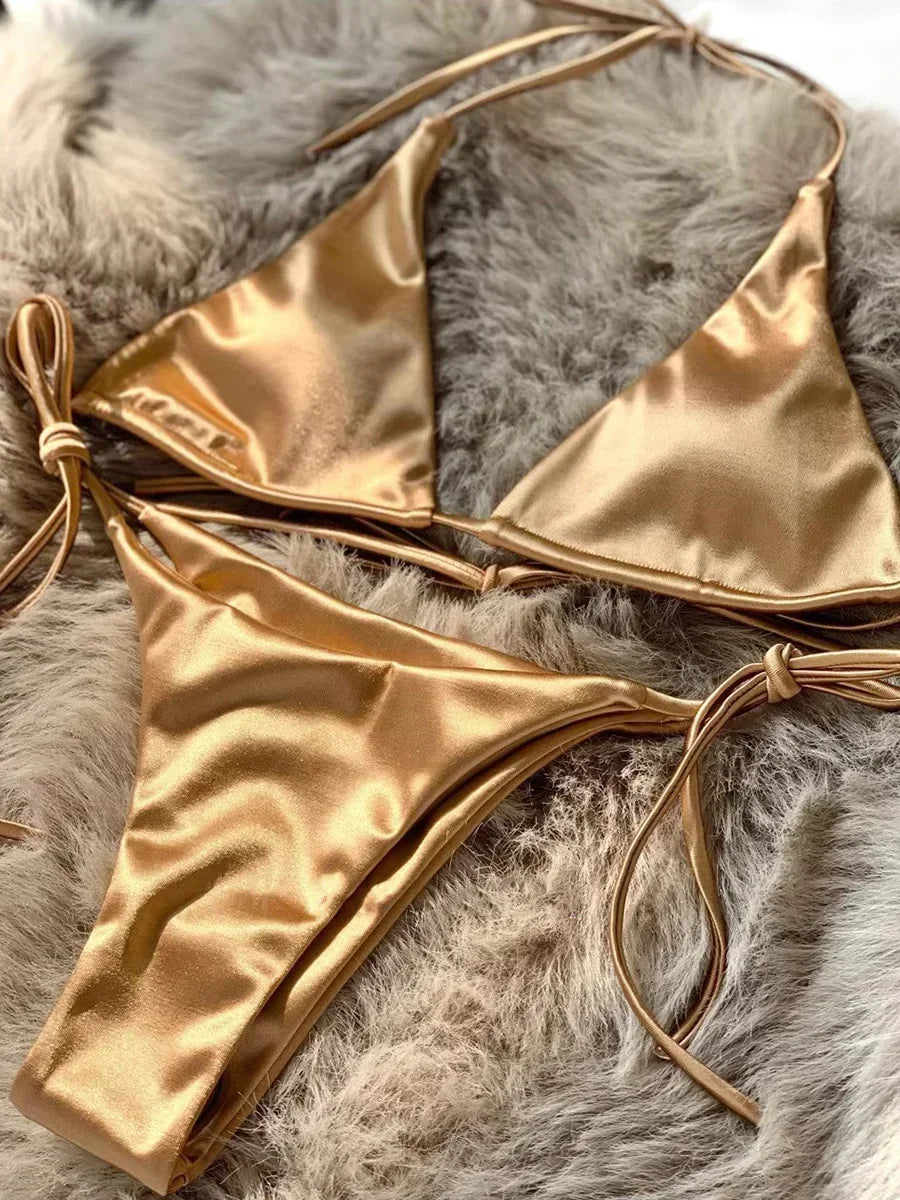 Metallic Halter Bikini Set