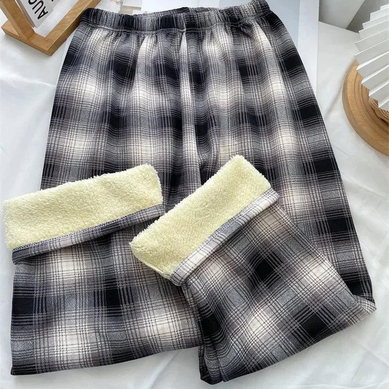 Fleece Lined Plaid Trousers