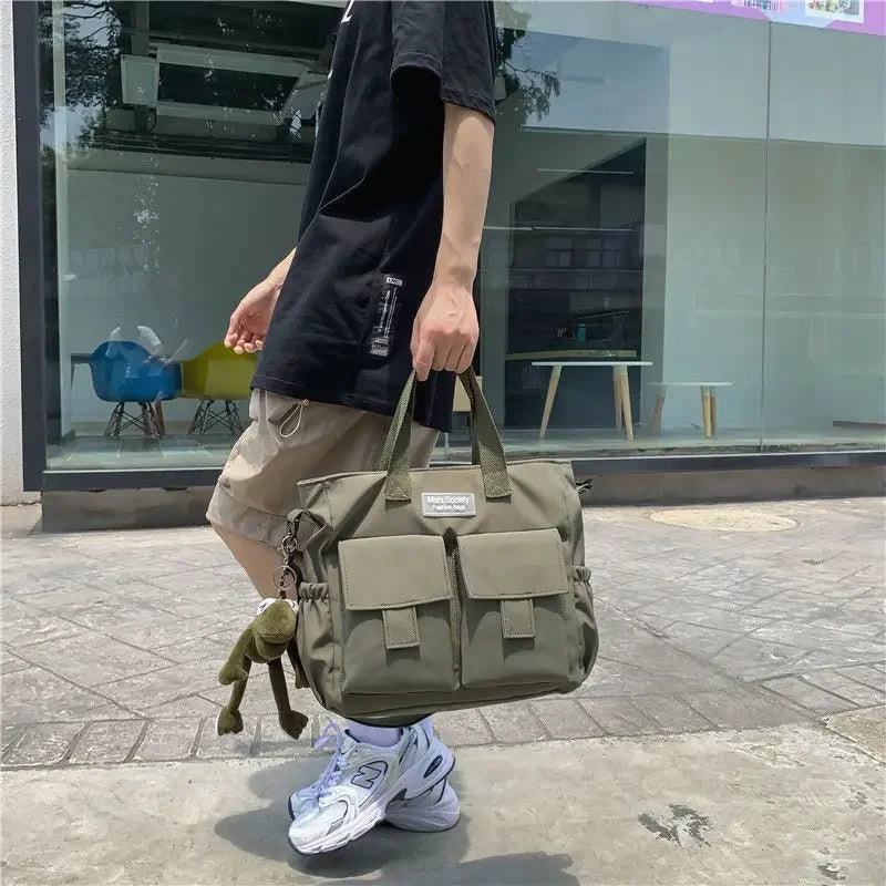 Multi-Pocket Nylon Messenger Bag