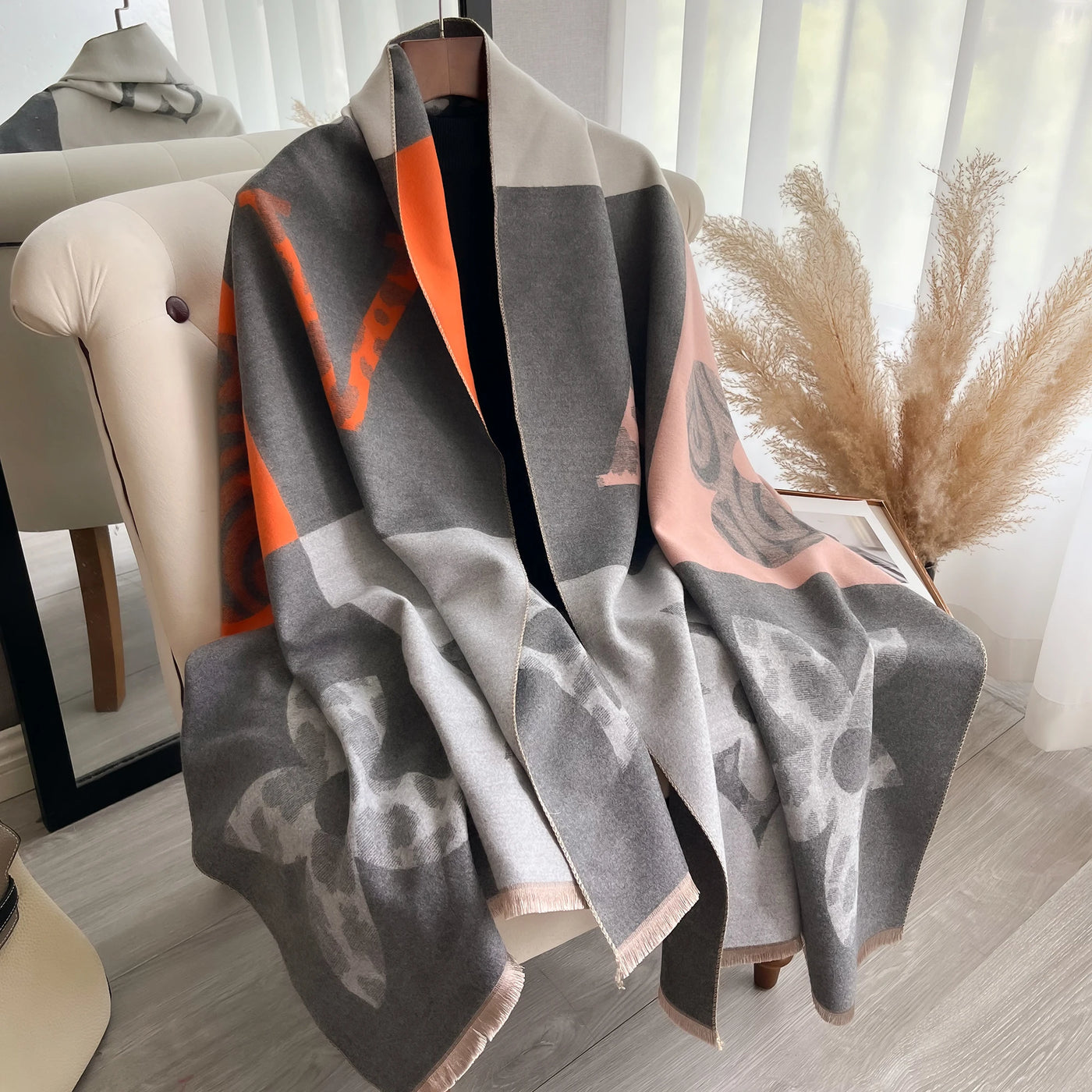 Floral Cashmere-Feel Warm Scarf