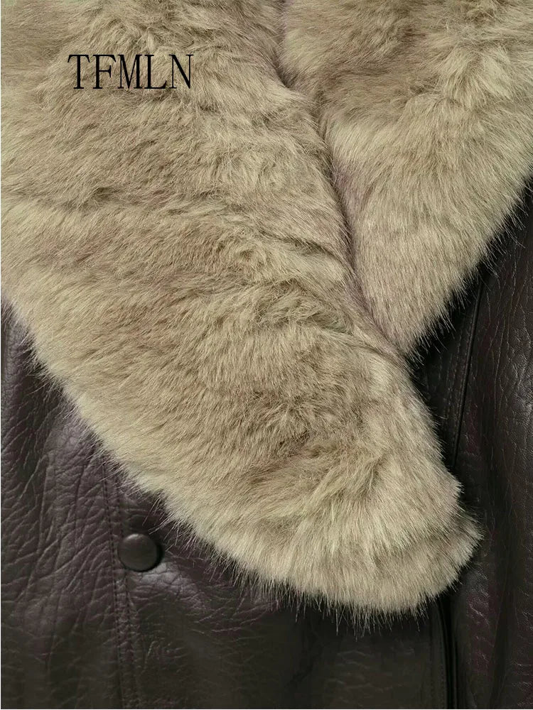 Fur Collar Leather Coat