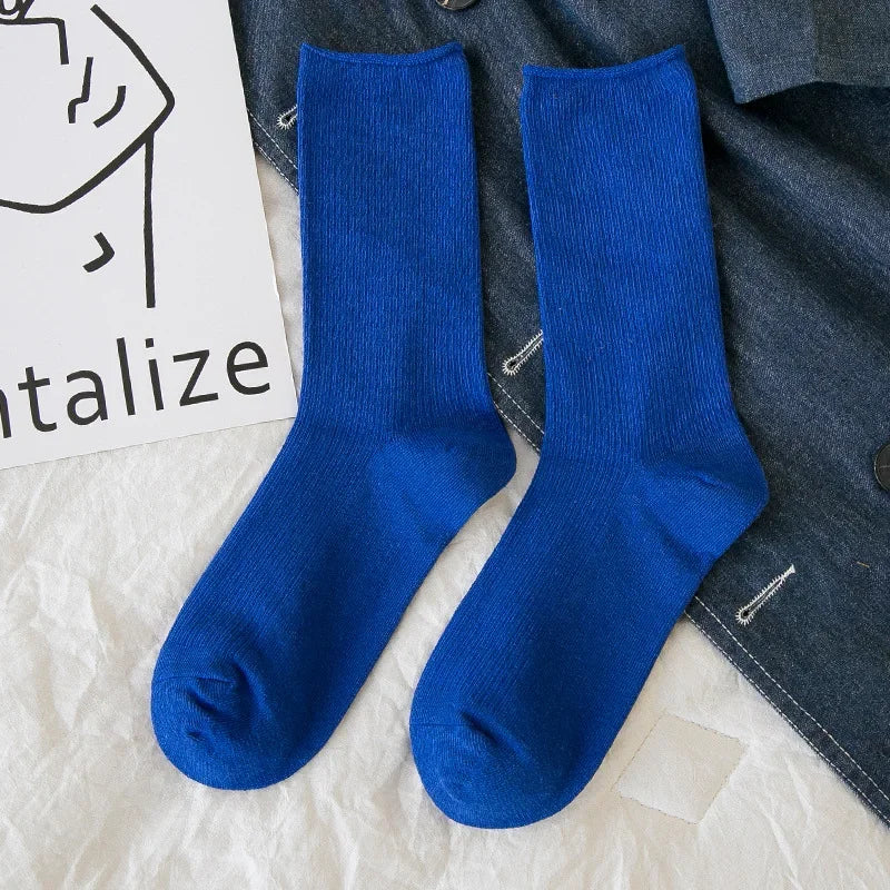 New Women Socks Fashion Solid Color Crew Socks For Women Preppy Style Breathable Neon Color Long Korean White Socks Girl Casual