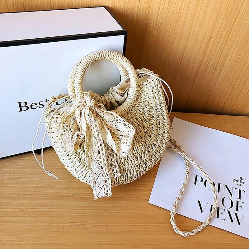 Rattan Half-Round Straw Bag
