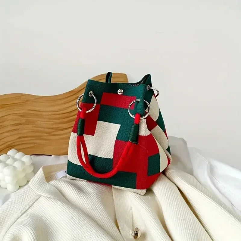 Knitted Colorblock Bucket Bag