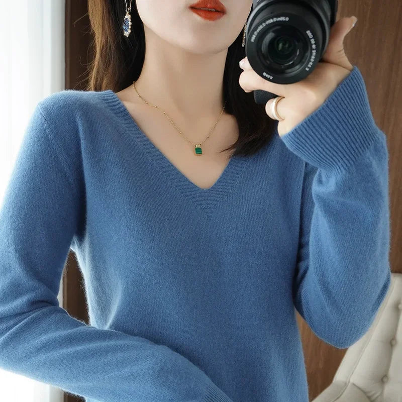 V-Neck Solid Knit Sweater