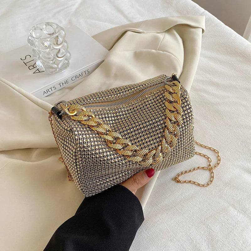 Rhinestone Bucket Chain Bag