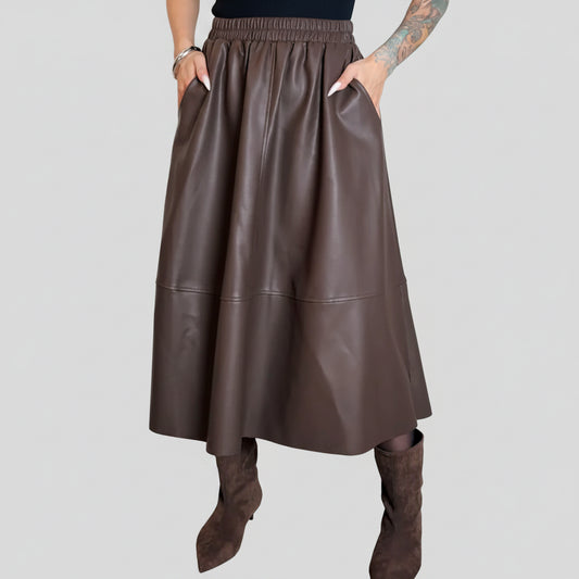 Leather A-Line Pocket Skirt