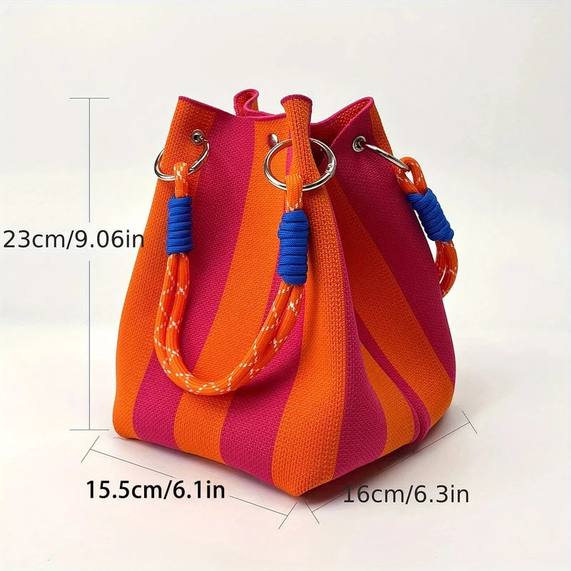Knitted Colorblock Bucket Bag
