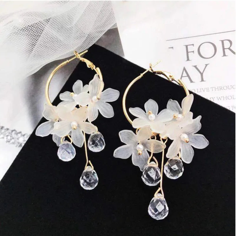 Crystal Flower Tassel Earrings