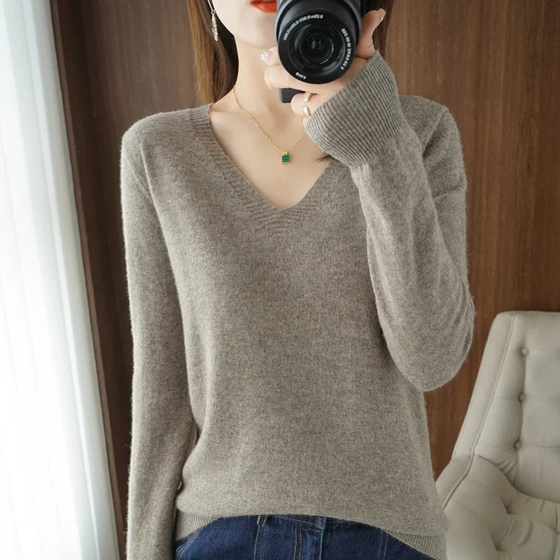 V-Neck Solid Knit Sweater