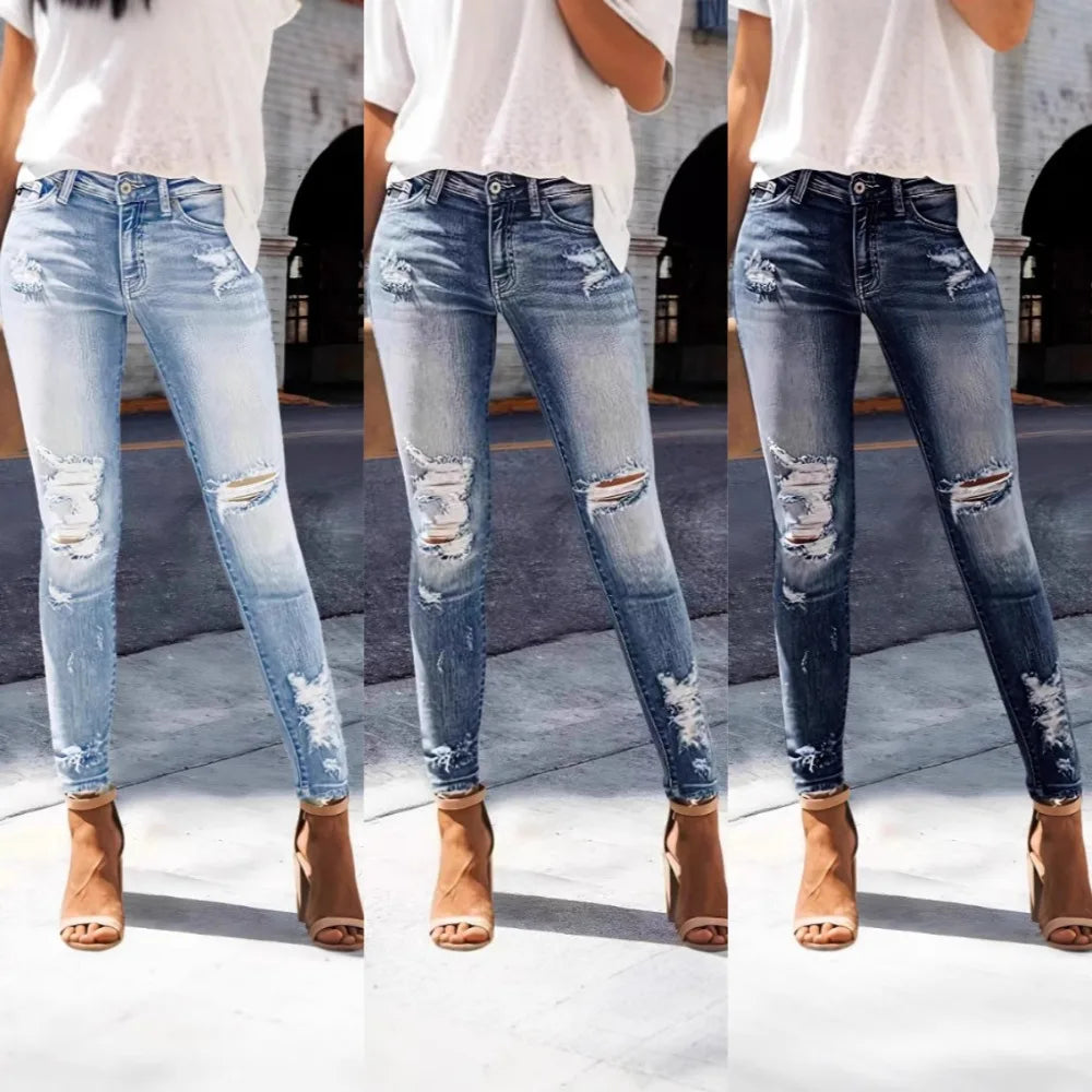 Washed Ripped Stretch Jeans