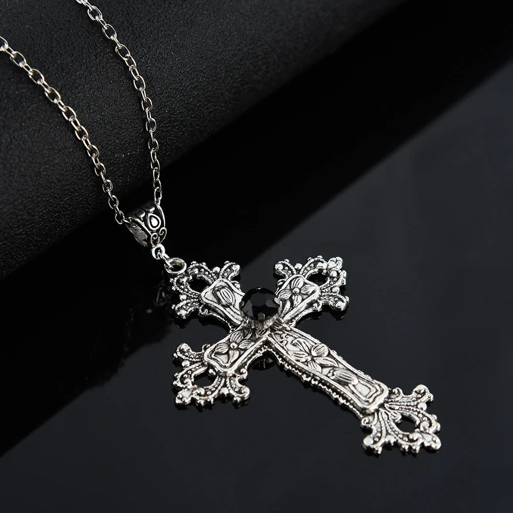 Gothic Crystal Cross Necklace