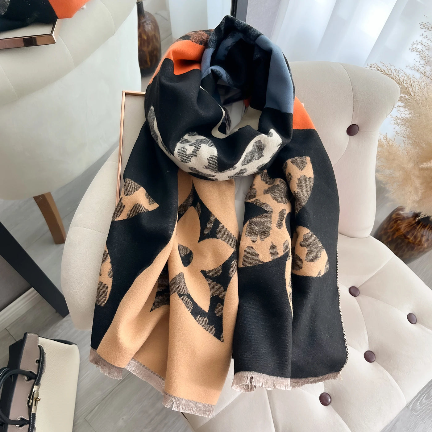 Floral Cashmere-Feel Warm Scarf