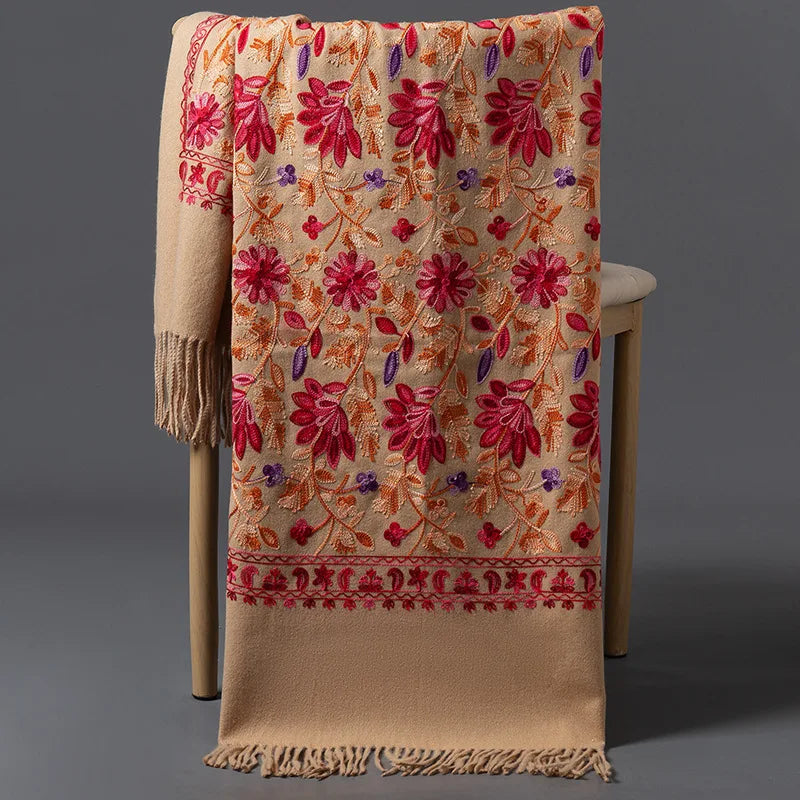 Embroidered Cashmere-Feel Shawl