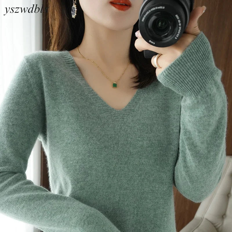 V-Neck Solid Knit Sweater