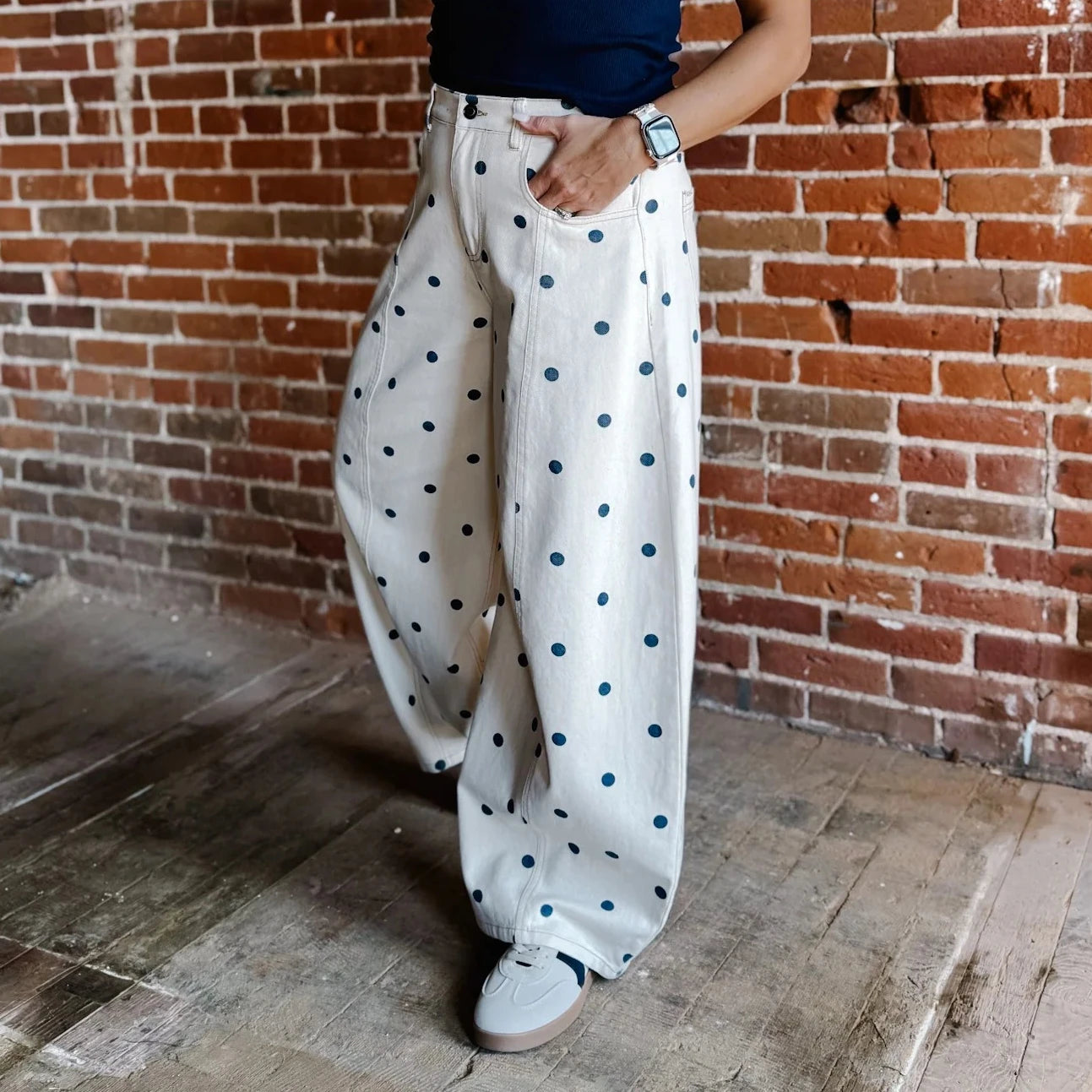 Dot Print Barrel Jeans
