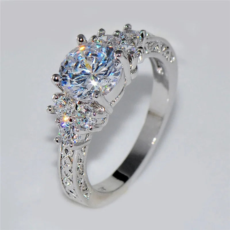 Silver Zircon Engagement Ring