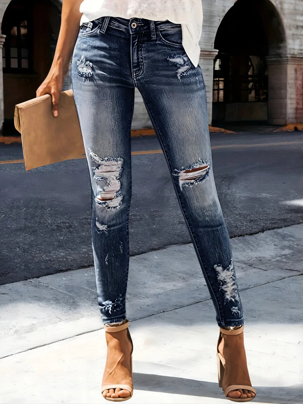 Washed Ripped Stretch Jeans